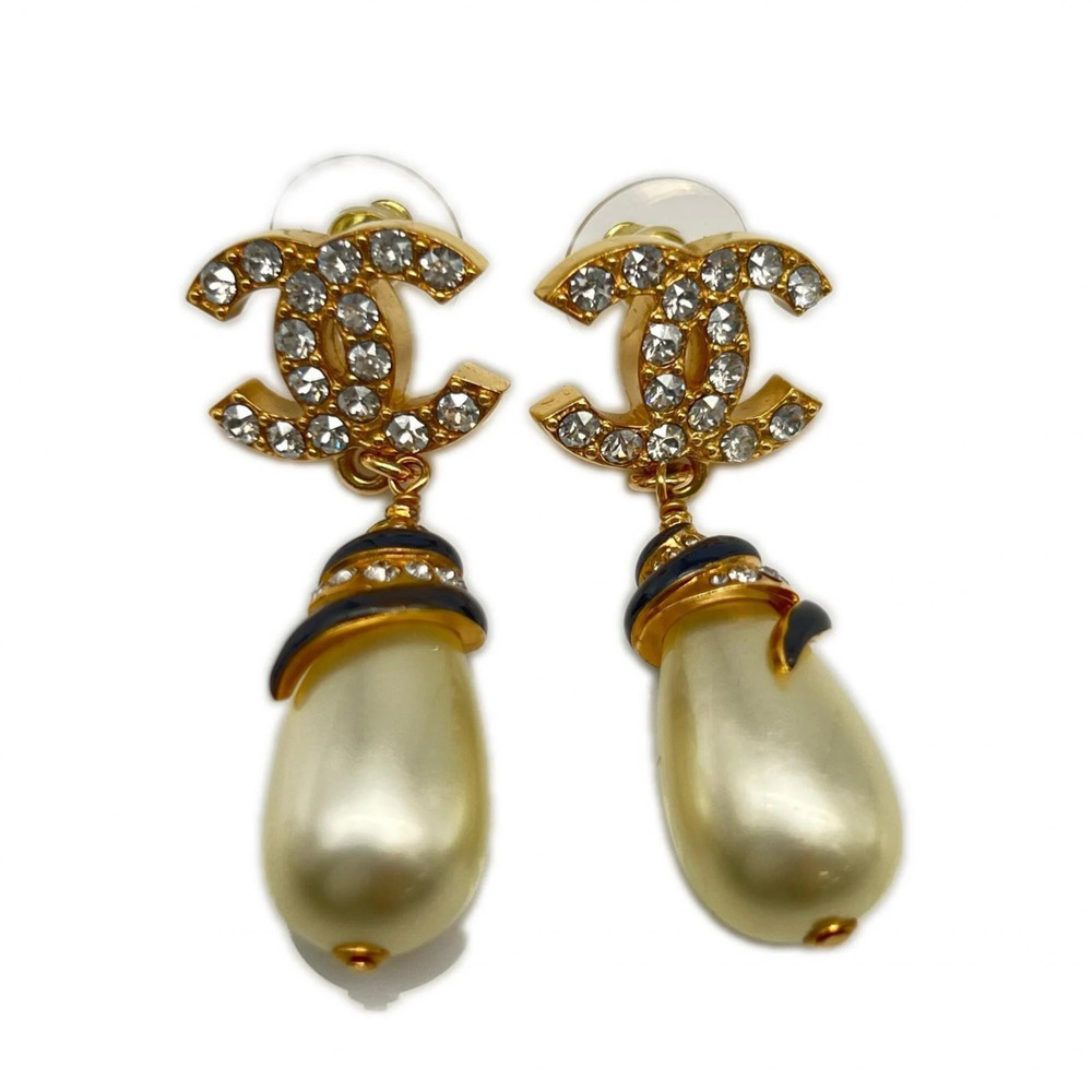 CHANEL Black Pearl Logo Earrings